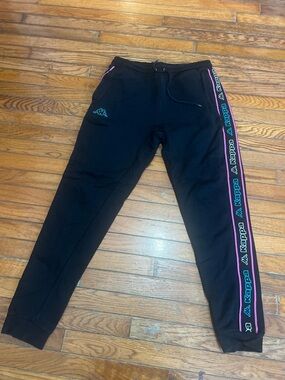 Kappa Black Joggers with Pink & Teal Side Tape